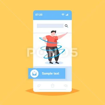 Fat obese man dancing pose overweight sweaty guy cardio training weight loss Stock Illustration