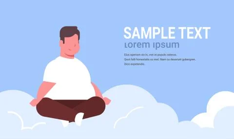 Fat obese man sitting on clouds over size guy relaxing obesity concept Stock Illustration