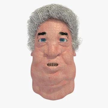 Fat Old Man Head With Grey Curly Hair 3D model 3D Model