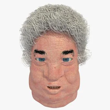 3d Model Fat Old Man Head With Grey Curly Hair 3d Model