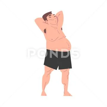 Fat Overweight Man with Big Belly in Underwear Cartoon Style Vector Illustration Stock Illustration