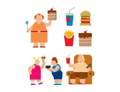 Fat people vector flat silhouette icons Stock Illustration