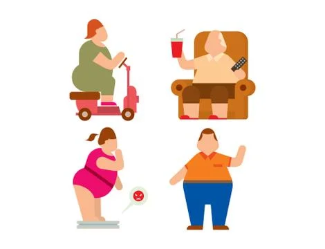 Fat people vector flat silhouette icons Stock Illustration