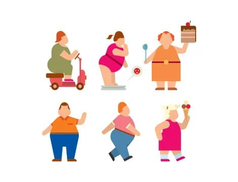 Fat people vector flat silhouette icons Stock Illustration