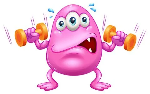 A fat pink monster exercising Stock Illustration