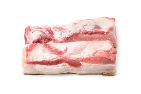 Fat pork on a white background, two large pieces of fat. Stock Photos