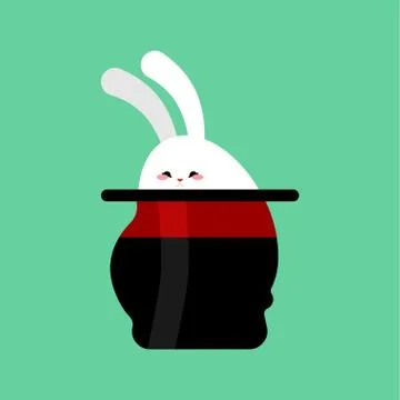 Fat rabbit in magic hat. Thick magical white hare and magician hat Stock Illustration
