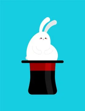 Fat rabbit in magic hat. Thick magical white hare and magician hat Ilustração Stock