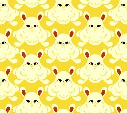 Fat rabbit Pattern seamless. fleshy hare Background. Baby fabric ornament Stock Illustration