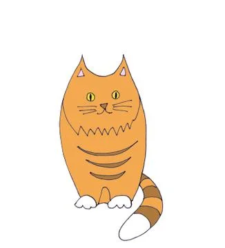 Fat red tabby sitting cat, graphic color drawing on white background Stock Illustration