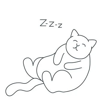 Fat sleeping cat hand drawn illustration Stock Illustration