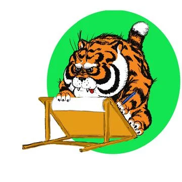 A fat tiger painter draws on an easel Stock Illustration