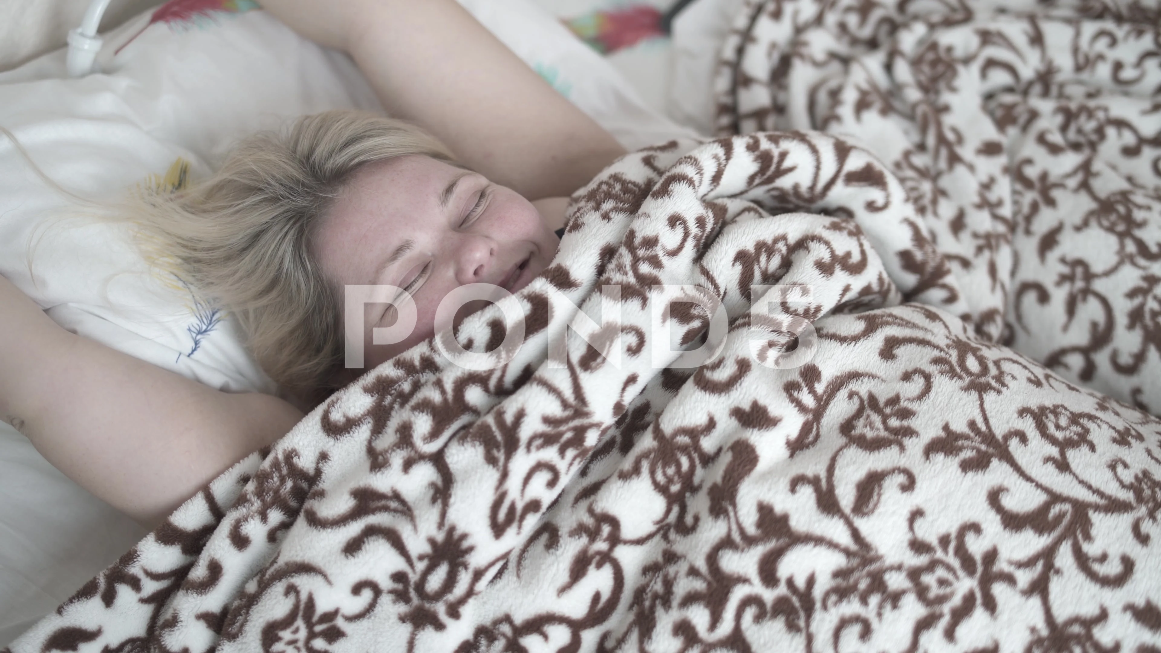 A fat woman wakes up in a great mood.