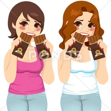 Fat Women Eating Chocolate Guilt Stock Illustration