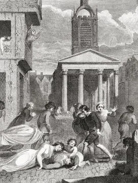 The Fatal Effect of the Plague of 1665.  After an engraving by English artist Ro Stock Illustration