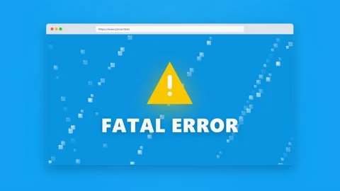 Fatal Error Message on Blue Screen with Warning Triangle and Digital Particl Stock Footage 336617933
