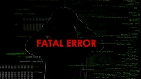 Fatal error, unsuccessful hacking attempt on server, criminal gesturing in anger Stock Footage 84532456