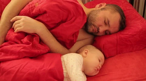 Father And Baby In Bed Stock Footage 59777127