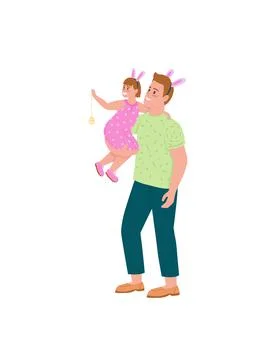 Father and daughter celebrating easter flat color vector detailed characters Stock Illustration