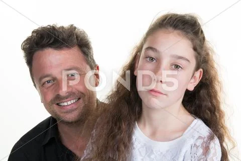 Father and daughter isolated on a white background Stock Photos
