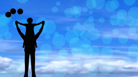 Father and son black shadow icon on blur blue sky background Video stock 232213466