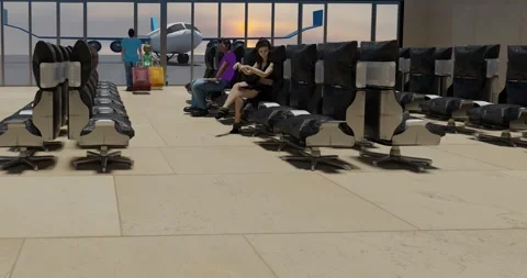 Father and son at boarding gate enjoy urban scene airplane at dusk passenge.. Stock Footage 248463587