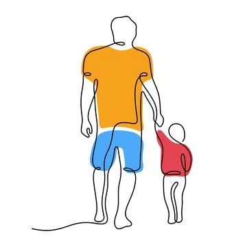 Father and son continuous line vector illustration Stock Illustration