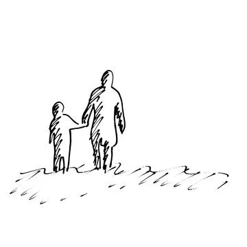Father and son with copyspace vector illustration sketch hand drawn with blac Stock Illustration