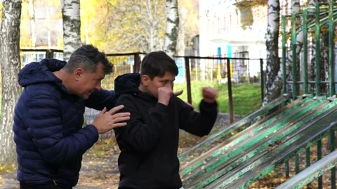 Father and son, crossfit training on playground Stock Footage 227474147