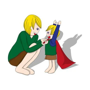 Father and Son Dressing to be Hero Stock Illustration