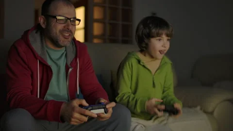 Father and Son Expressing Emotions While Enjoying Relaxing Together, Playin.. Stock Footage 346097755