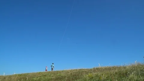 Father and son flying kite together Stock Footage 116744554