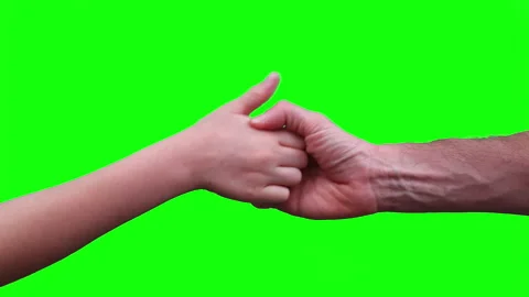 Father and son Hands playing with thumbs on green screen background chroma key Stock Footage 135025892