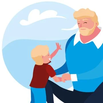 Father and son with pattern of sky clouds Stock Illustration