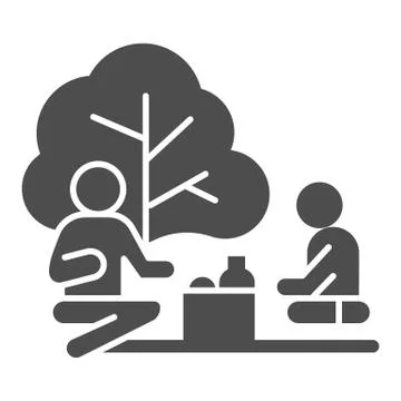 Father and son on picnic solid icon, outdoors concept, Family picnic sign on 스톡 일러스트