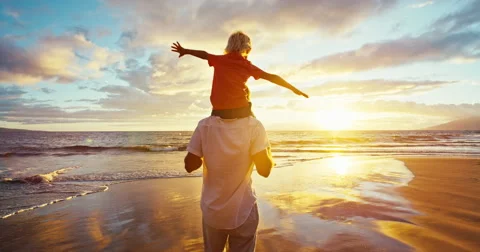 Father and Son Playing on the Beach Stock Footage