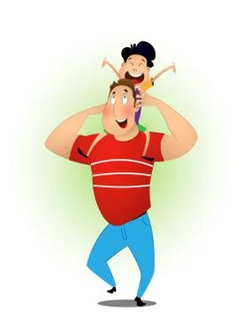 Father and son playing together at the sunset time. Stock Illustration