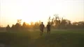 The father and a son running in the beautiful park. slow motion 4k or 4k+ Resolution