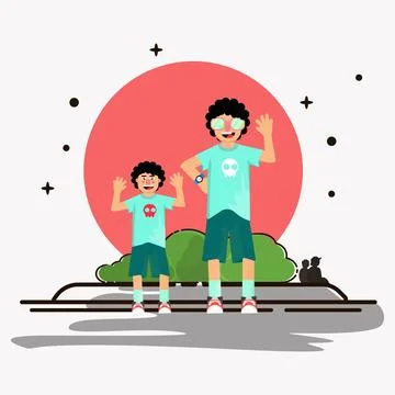 Father and son on vacation vector. son like father on holiday. twin style Stock Illustration