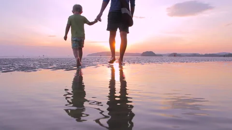 Father and son walking on the beach Stock Footage 64214258