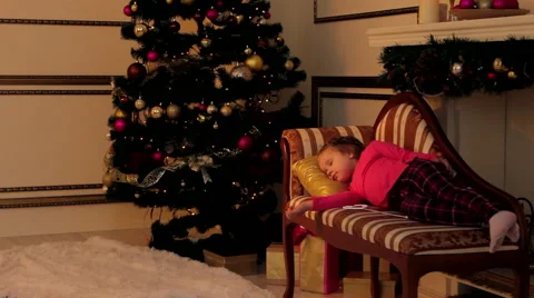Father Bringing Christmas Presents While Daughter Sleeping Stock Footage 57884700