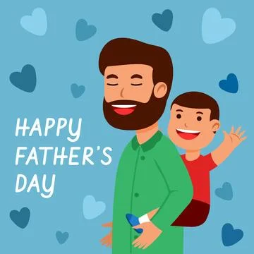 Father Carrying Son At Back Stock Illustration