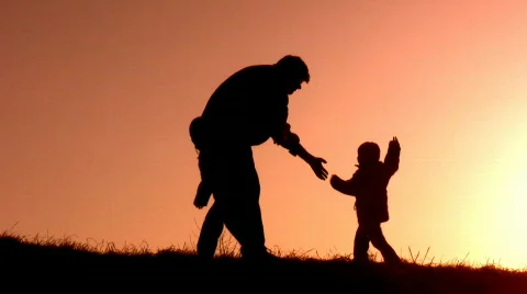 Father catch children sunset Stock Footage