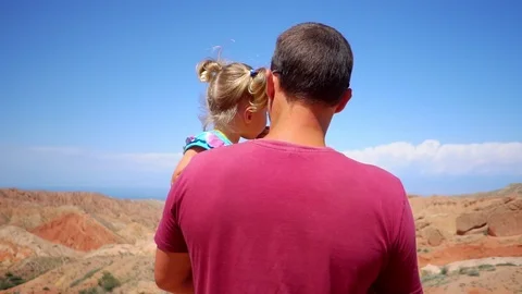 Father with child in the mountains Stock Footage 100063611