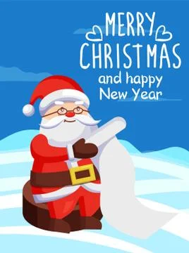 Father Christmas with Paper Scroll Vector on Snow. Stock Illustration
