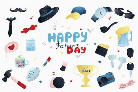 Father Day Holiday Isolated Elements Set Stock Illustration