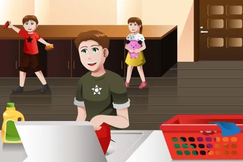 Father doing laundry Stock Illustration