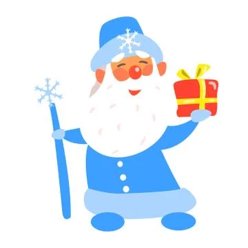Father Frost with a Present, Flat Vector Stock Illustration