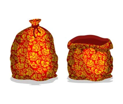 Father Frost Sack open empty and full painted Khokhloma for new year. Bag S.. Stock Illustration