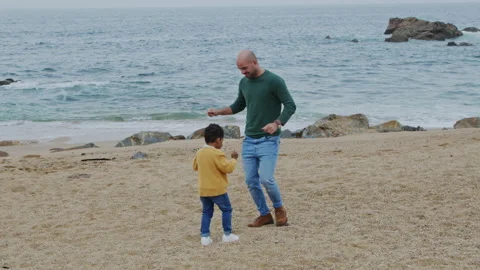 Father Is Having Fun With Son On Beach Stock Footage 164910915